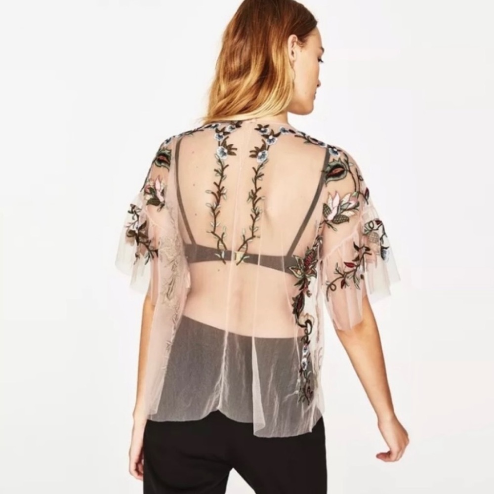 Dalia Floral Embroidered Tulle Top - Picture 2 of 7
